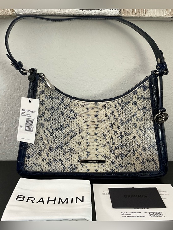 Brahmin Handbags - Brahmin Esme ANCHOR CIRRUS Blue & Creme Leather Shoulder Bag